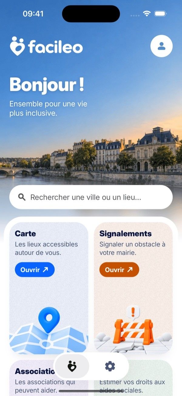 Accueil de Facileo : carte, signalements, associations et aides.